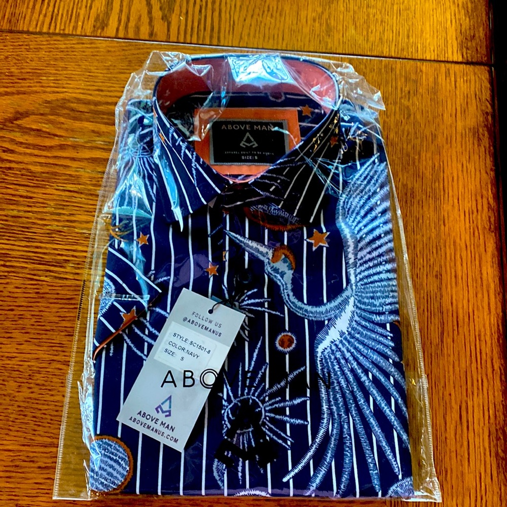 FUN Navy and white mens button down